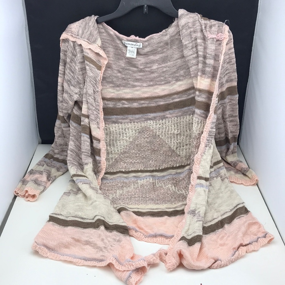 Coral and cream hooded 3/4 sleeve cardigan size M